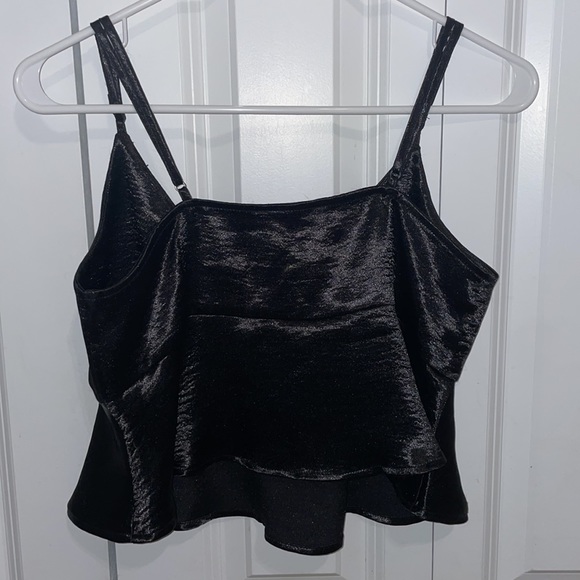 Black Silky Front Tie Tank Top - Picture 3 of 4